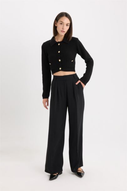 Crop Shirt Collar Cardigan