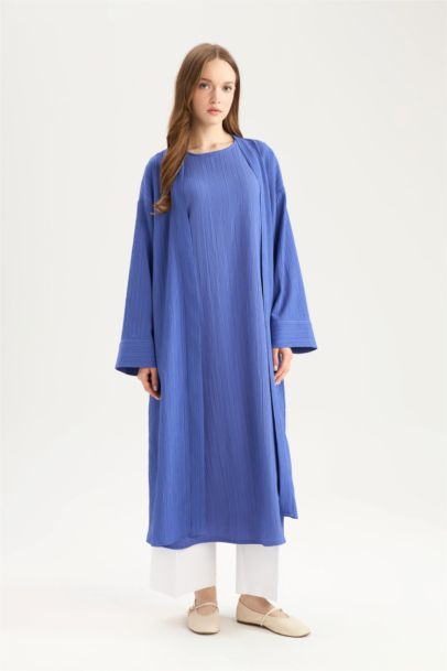 Kimono long en tissu froissé à col châle et coupe décontractée