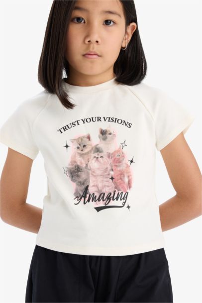 Baby Girl Fitted Crew Neck Anime Printed T-Shirt