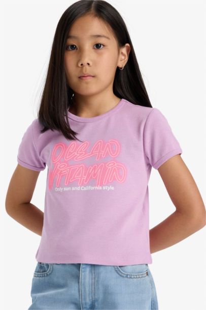 Girl Fitted Crew Neck Basic Rib T-Shirt