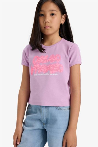 Girl Fitted Crew Neck Basic Rib T-Shirt