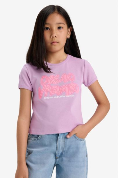 Girl Fitted Crew Neck Basic Rib T-Shirt