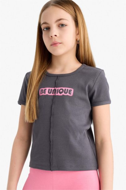 Girl Fitted Crew Neck 3D Ribbed Camisole T-Shirt