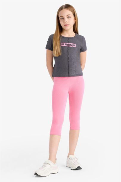 Girl Fitted Crew Neck 3D Ribbed Camisole T-Shirt