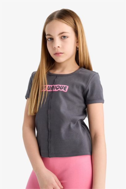 Girl Fitted Crew Neck 3D Ribbed Camisole T-Shirt