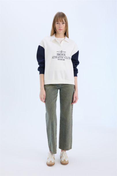 سويت شيرت بطبعة شعار اوفر سايز برقبة مستديرة