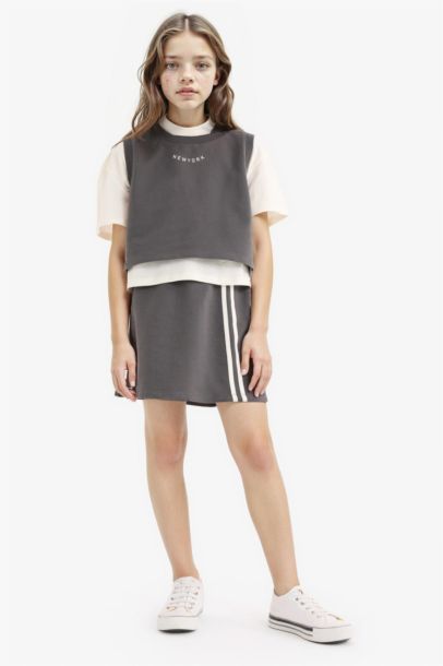 Girl T-Shirt Printed Sleeveless Top Skirt 3 Piece Set