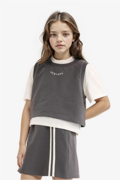 Girl T-Shirt Printed Sleeveless Top Skirt 3 Piece Set