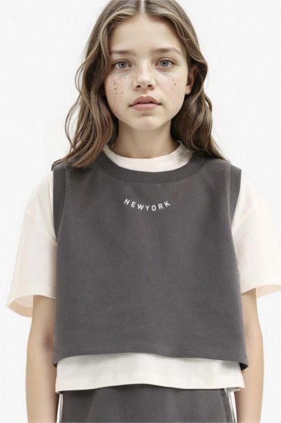 Girl T-Shirt Printed Sleeveless Top Skirt 3 Piece Set