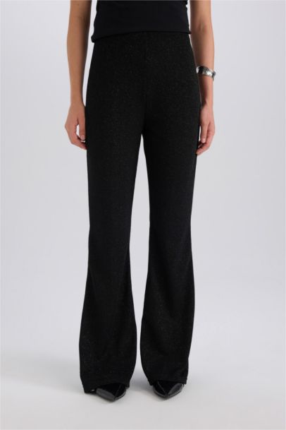 سروال القماش المنسوج برجل واسع عادي