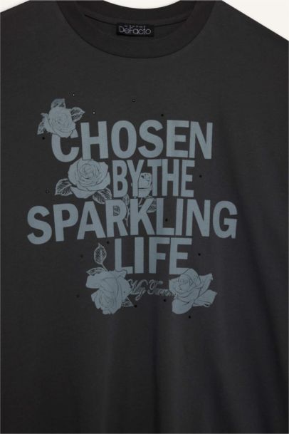 Oversize Fit Crew Neck Printed Short Sleeve T-Shirt