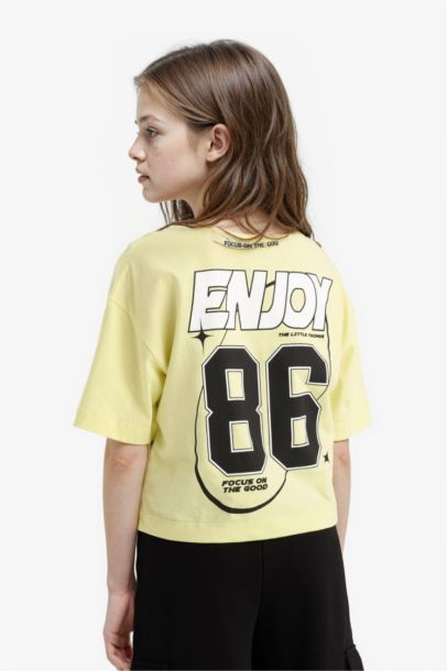 T-shirt oversize à col rond avec imprimé au dos pour fille