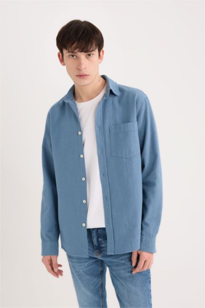 Chemise à rayures en coton à manches longues Coupe régulière