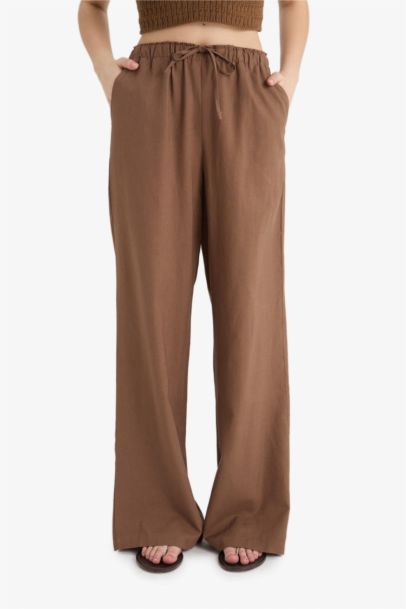 Wide Leg Elastic Waist Linen Blend Trousers
