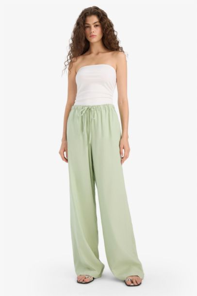 Elastic Waist Linen Blend Wide Leg Trousers