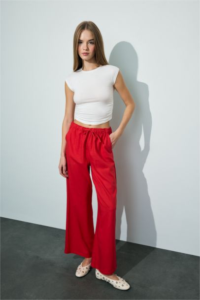 Wide Leg Elastic Waist Linen Blend Trousers