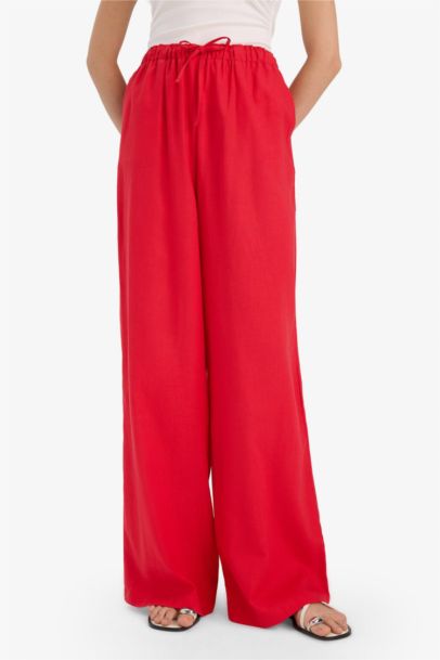 Wide Leg Elastic Waist Linen Blend Trousers