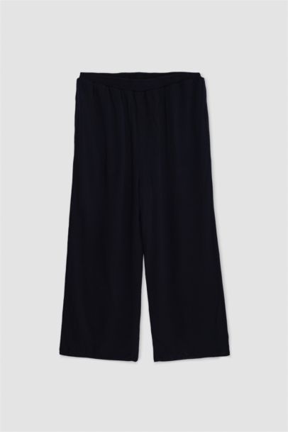 Wide Leg Double Pocket Crinkle Viscose Trousers