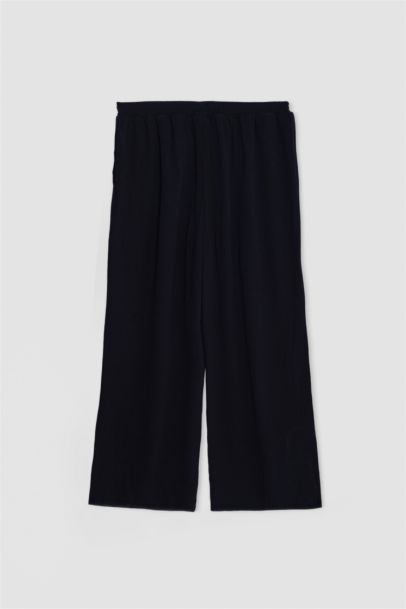 Wide Leg Double Pocket Crinkle Viscose Trousers