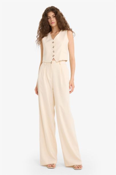 Wide Leg Double Pocket Linen Blended Trousers