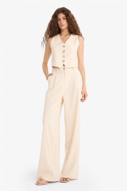 V-Neck Linen Blended Vest