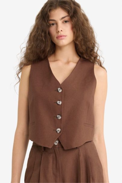 V-Neck Linen Blended Vest