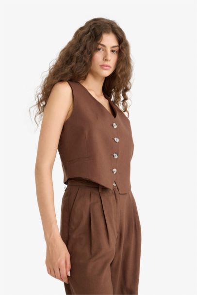 V-Neck Linen Blended Vest