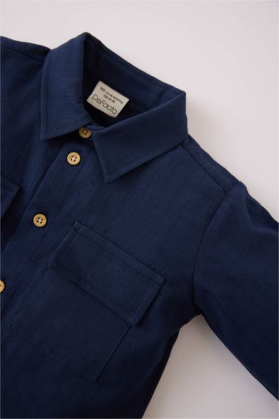 Flamlı Poplin Uzun Kollu Gömlek Erkek Bebek