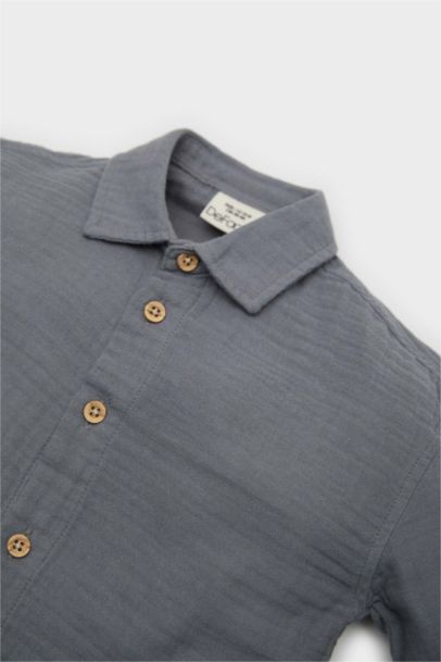 Baby Boy Woven Labeled Muslin Long Sleeve Shirt