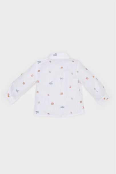 Hayvan Desenli Flamlı Poplin Uzun Kollu Gömlek Erkek Bebek