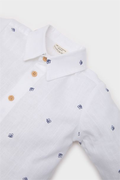 Desenli Flamlı Poplin Uzun Kollu Gömlek Erkek Bebek