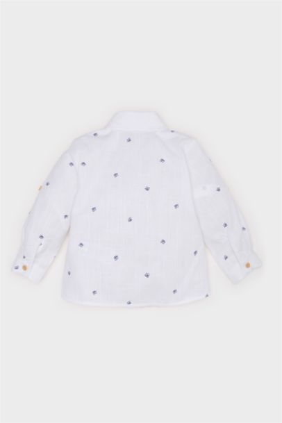 Desenli Flamlı Poplin Uzun Kollu Gömlek Erkek Bebek