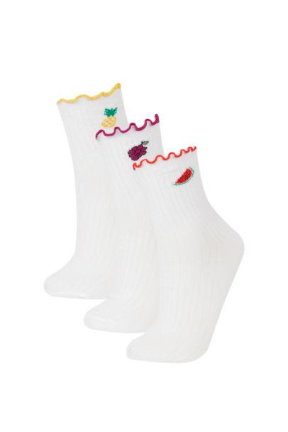 شرابات قصيرة حريمي قطن بطبعة فاكهة - 3 قطع