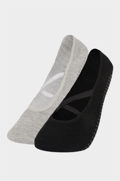 Woman Non-Slip Sole 2 Piece Cotton Pilates Socks