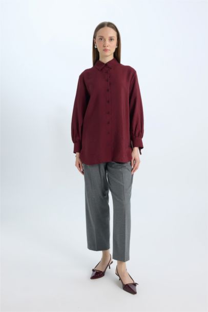 Relax Fit Shirt Collar Basic Long Sleeve Shirt Tunic