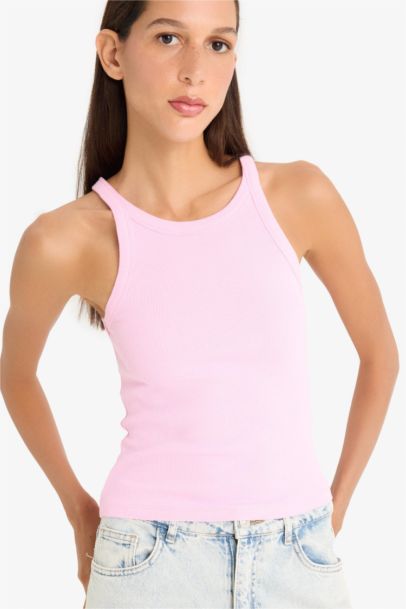 Slim Fit Dar Kesim Halter Yaka Basic Düz Fitilli Kaşkorse Atlet