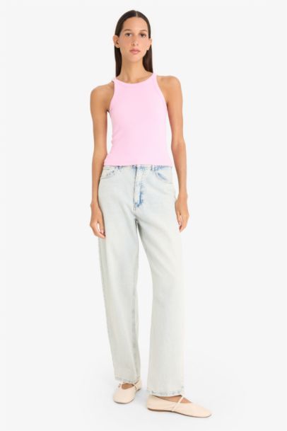 Slim Fit Dar Kesim Halter Yaka Basic Düz Fitilli Kaşkorse Atlet