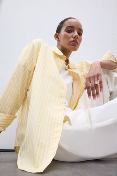 Oversize Fit Shirt Collar Poplin Long Sleeve Shirt