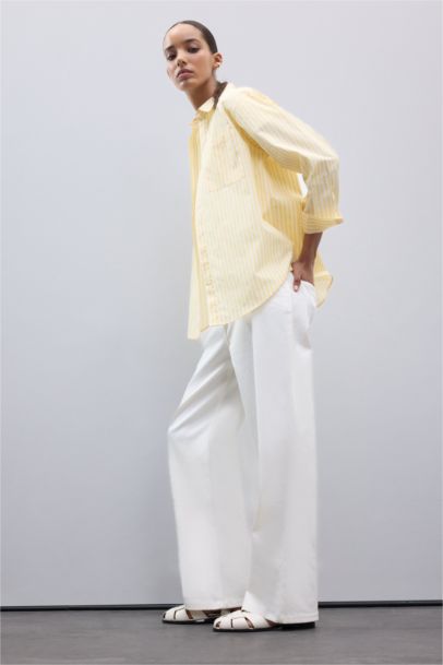 Oversize Fit Shirt Collar Poplin Long Sleeve Shirt