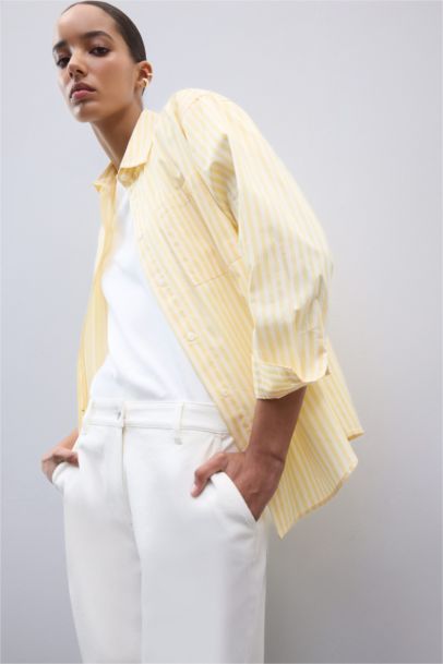 Oversize Fit Shirt Collar Poplin Long Sleeve Shirt