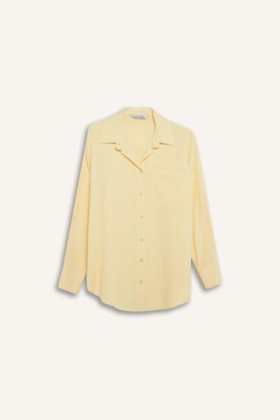 Oversize Fit Shirt Collar Linen Blended Long Sleeve Shirt