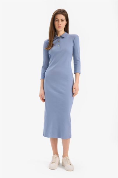 فستان ميدي سليم فيت مضلع بوديكون بياخة بولو