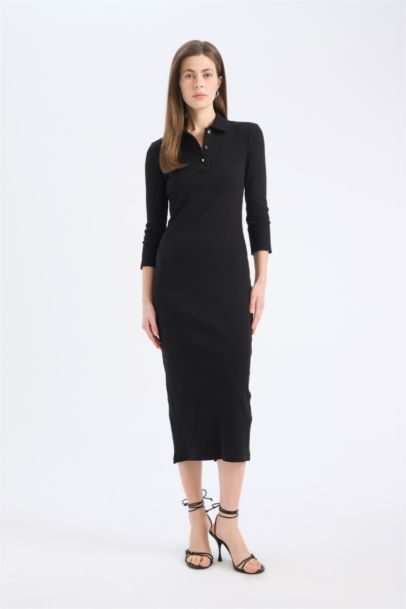 فستان ميدي نص ردن مضلع بوديكون بياخة بولو