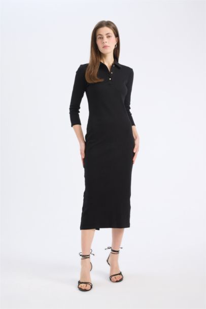 فستان ميدي نص ردن مضلع بوديكون بياخة بولو