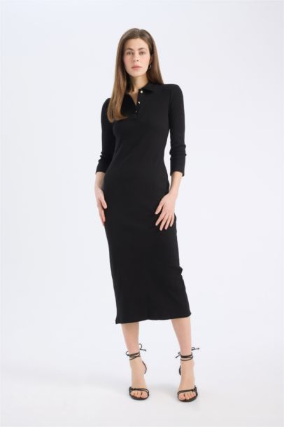 فستان ميدي نص ردن مضلع بوديكون بياخة بولو