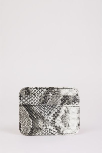 Woman Snakeskin Patterned Faux Leather Card Holder
