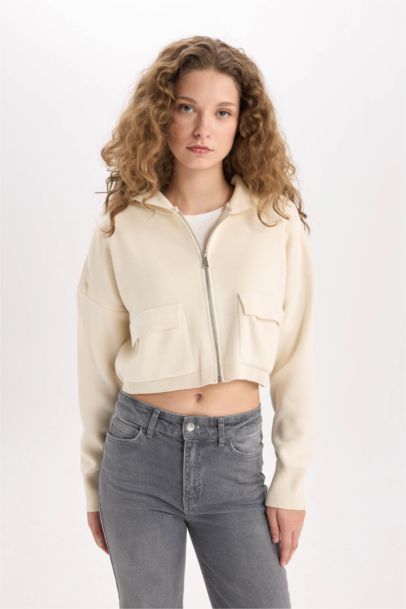 Regular Fit Kapüşonlu Basic Düz Fermuarlı Triko Hırka