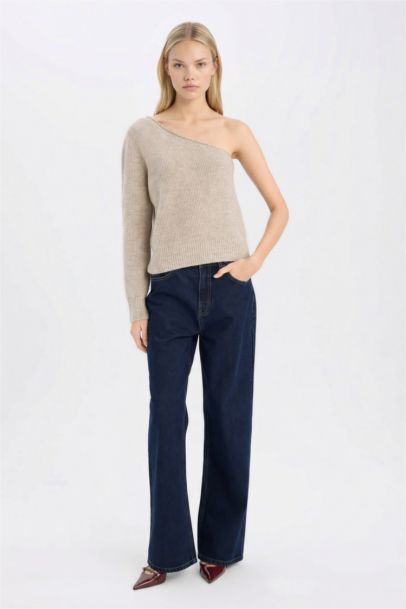 Regular Fit Tek Omuzlu Basic Düz Triko Kazak