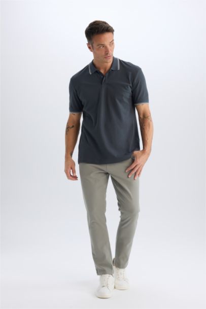 %100 Pamuk Regular Fit Polo Yaka Basic Düz Kısa Kollu Tişört