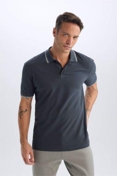 %100 Pamuk Regular Fit Polo Yaka Basic Düz Kısa Kollu Tişört